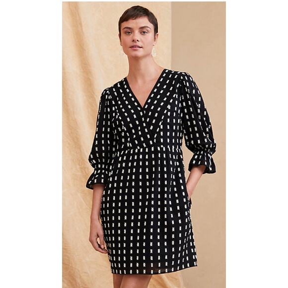Garnet Hill Organic Cotton Clip Dot Mini Dress Womens Size 6 Black White New - Picture 1 of 15